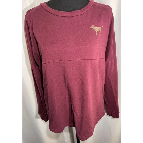 PINK Victoria's Secret Tops - Victoria secret LOVE PINK lightweight heather maroon S dog long sleeve wine gold